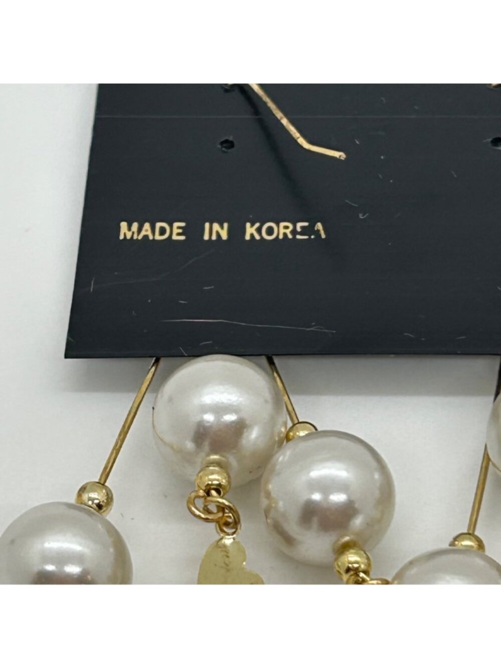 Vintage Gold--tone Faux Pearl Dangle Earrings With Leaf Charms Statement 3.25 in - Picture 13 of 14